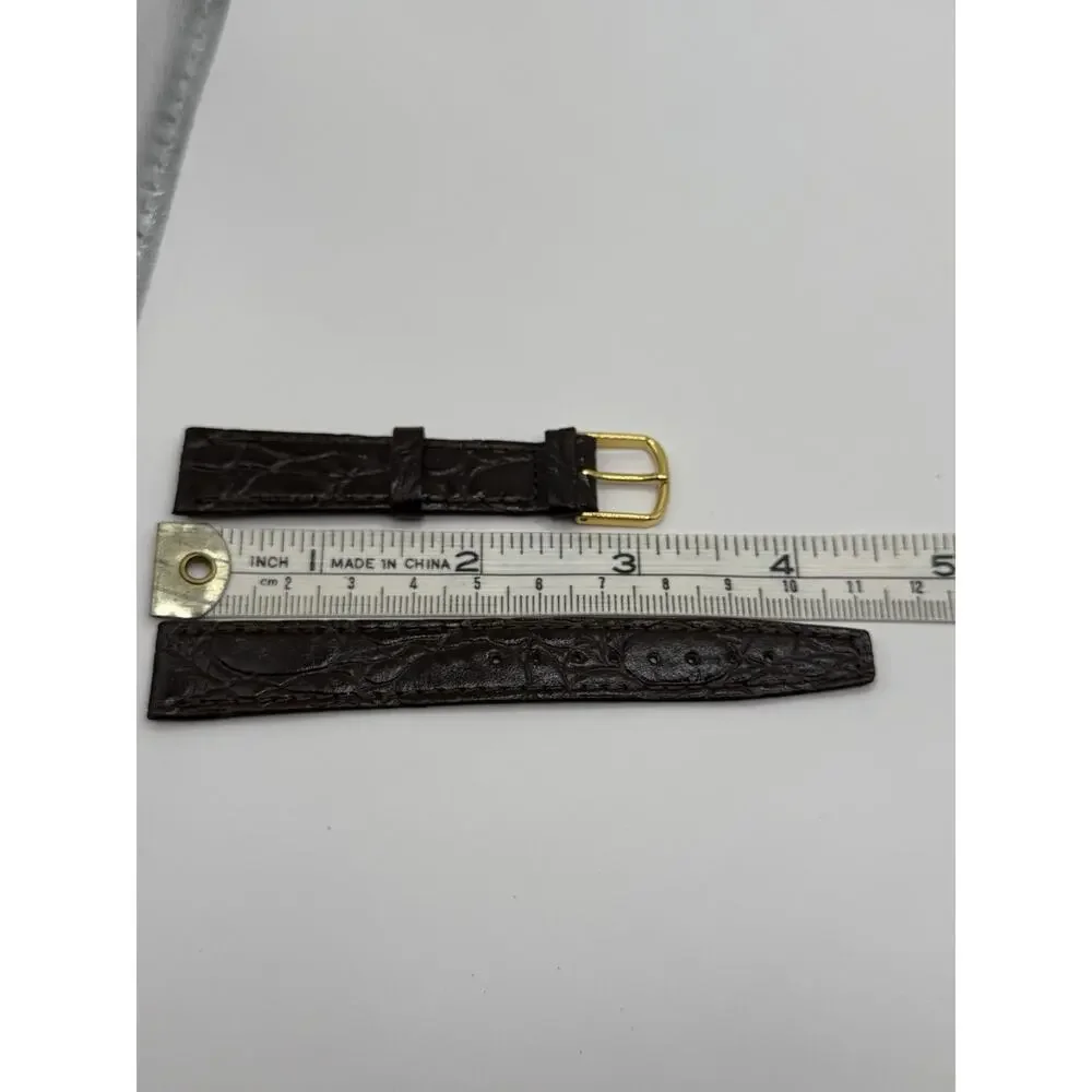 16mm KREISLER Alligator Calfskin Brown NOS Vintage Watch Band & Gold Buckle
